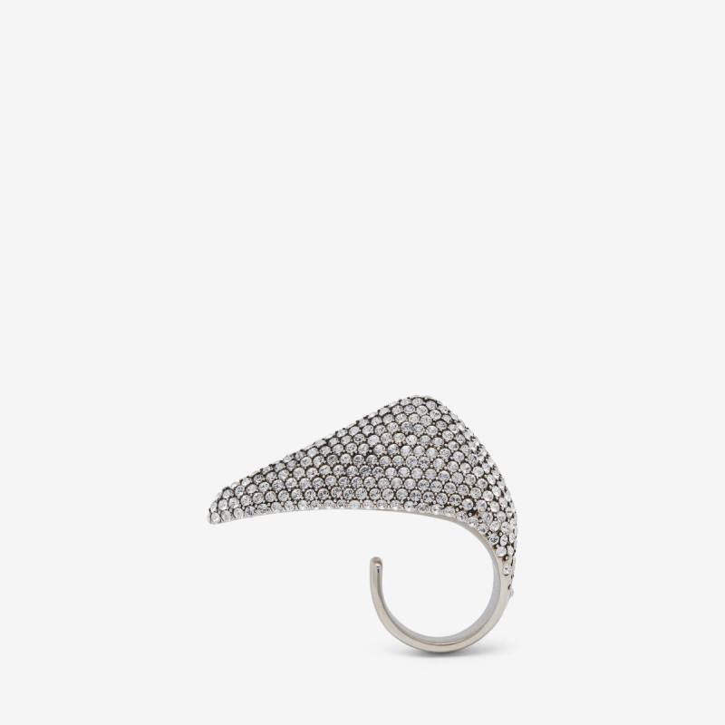 Alexander McQueen Women's Silver Jewelled Claw Ring - 5½ (Brass)